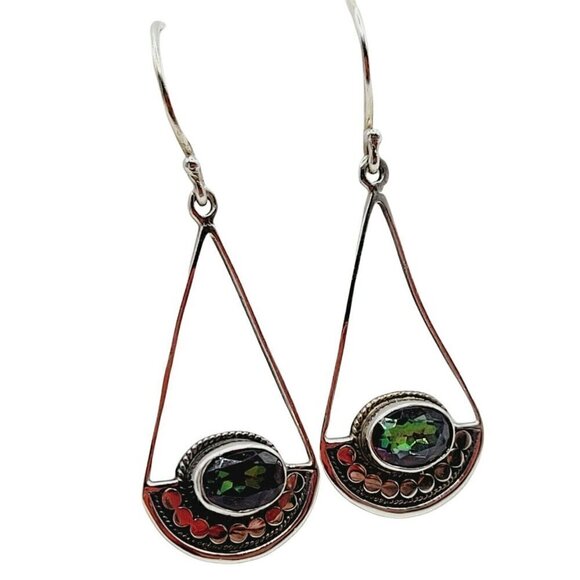 Sterling Silver Womens Bali Mystic Quartz Drop Dangle Earrings Signed ATI 925 ID - Picture 3 of 9